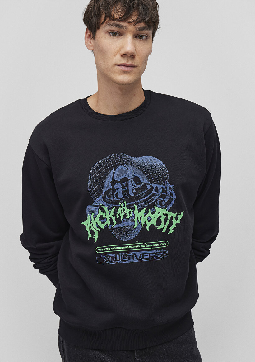 Rick and Morty Baskılı Siyah Sweatshirt_1