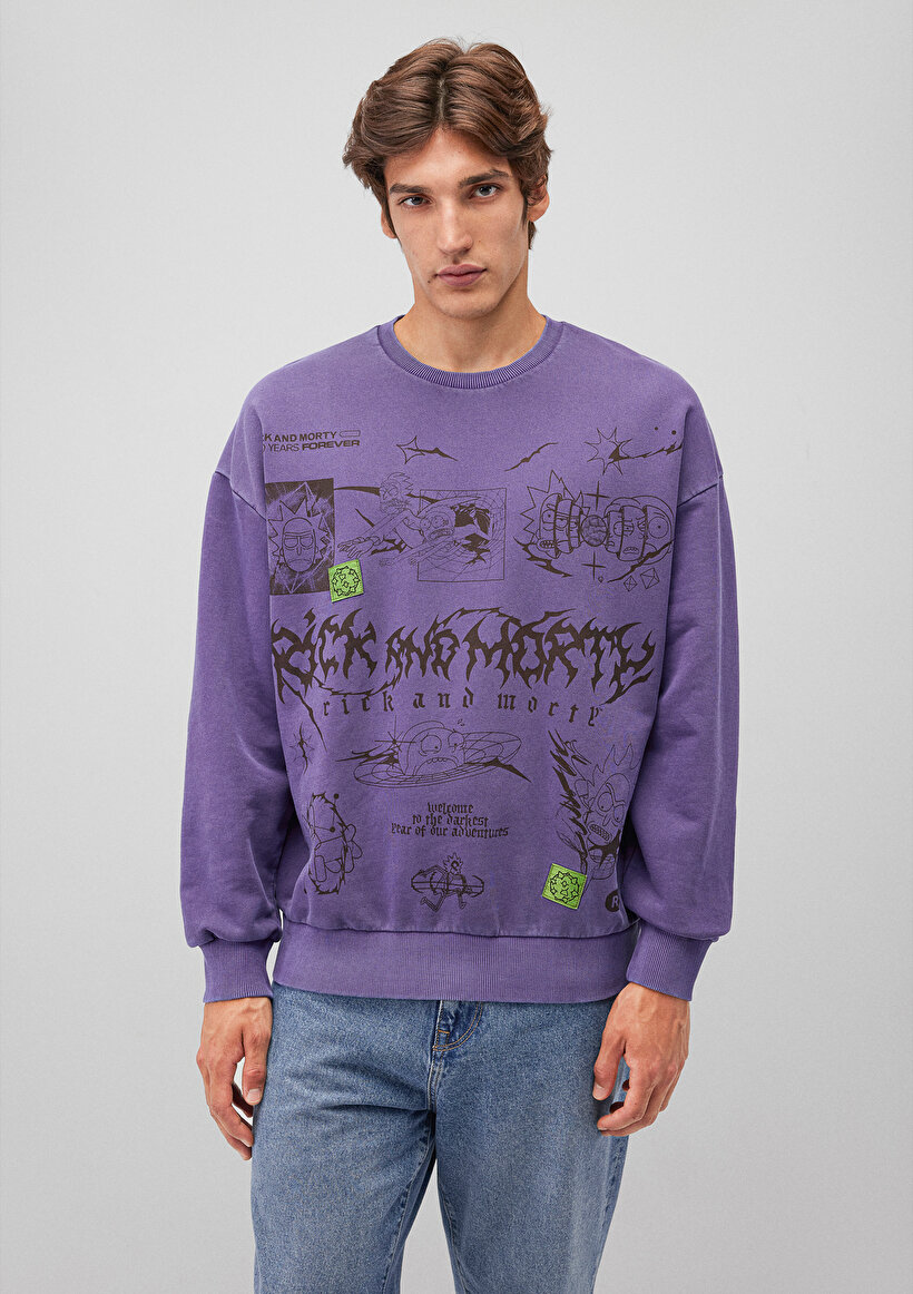 Rick and Morty Baskılı Mor Sweatshirt_2