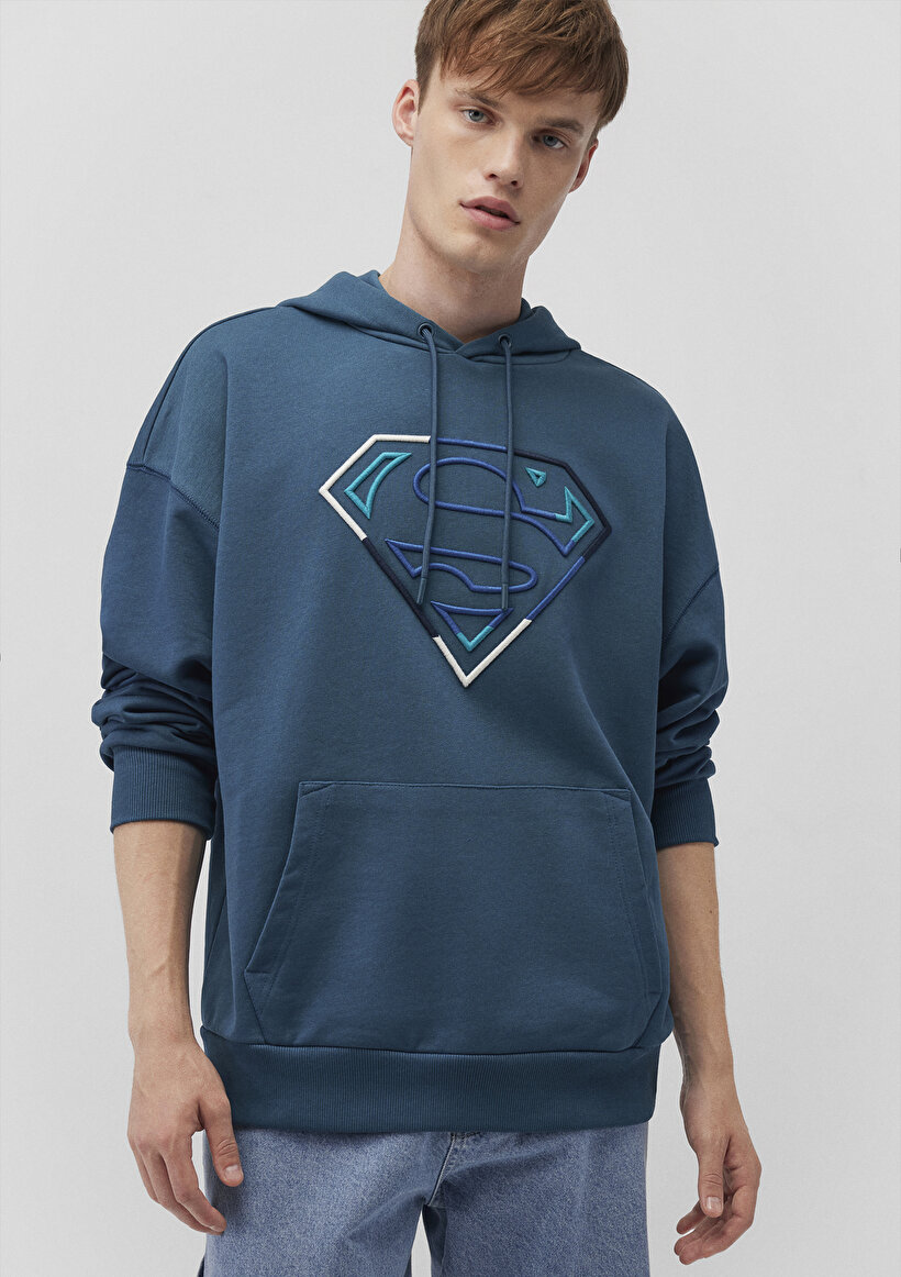 Superman Baskılı Mavi Sweatshirt