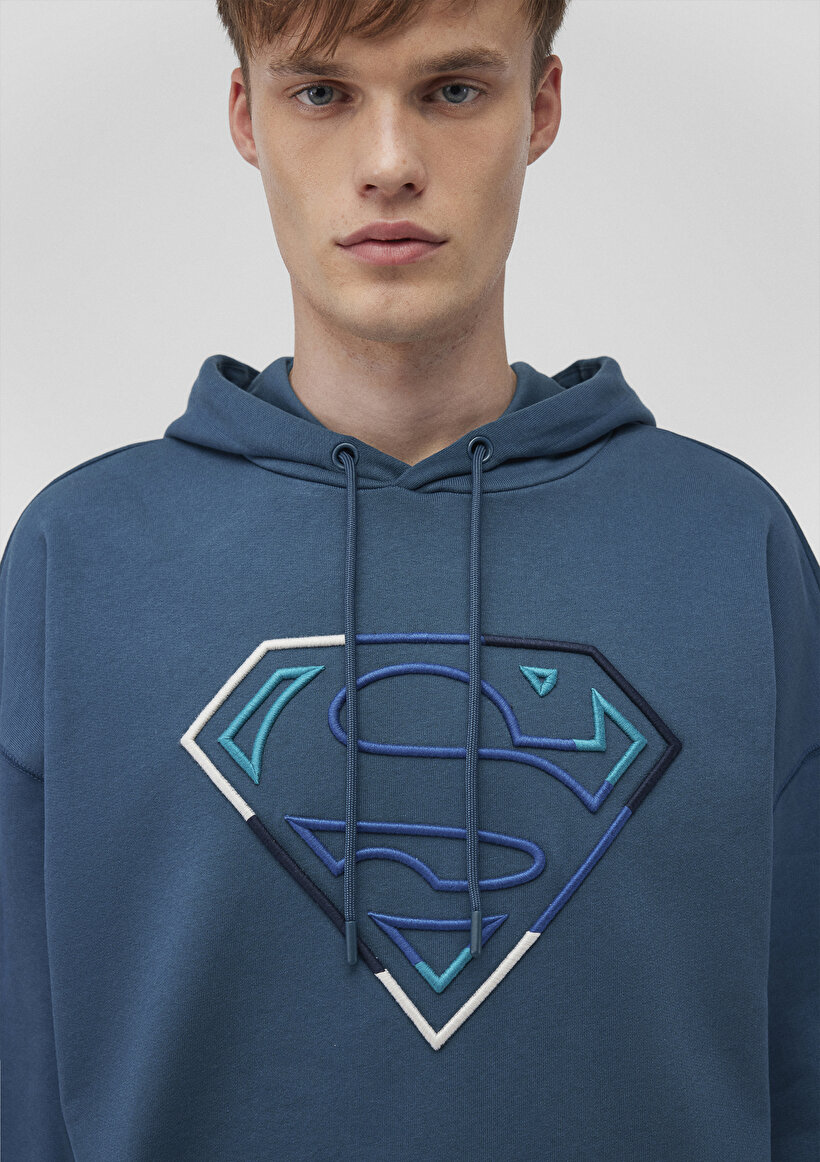 Superman Baskılı Mavi Sweatshirt_4