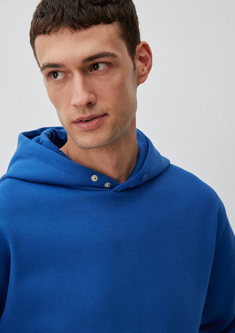 Kapüşonlu Mavi Basic Sweatshirt_4