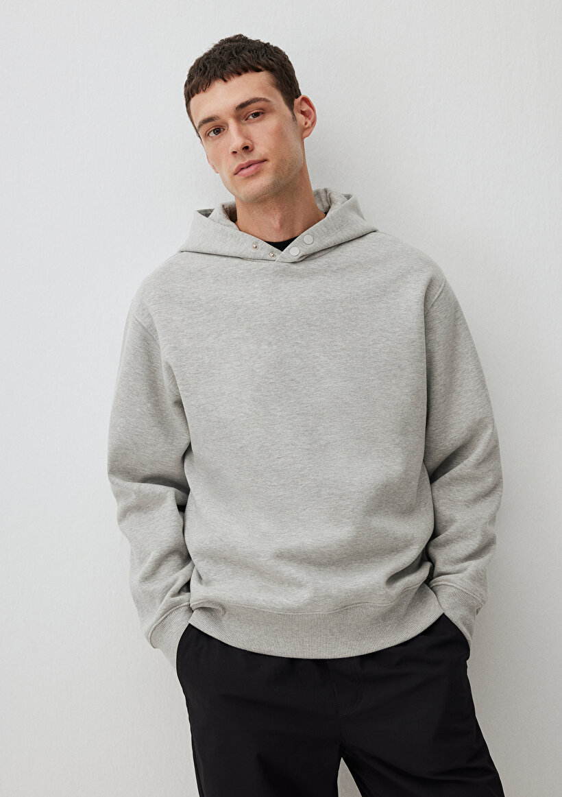 Kapüşonlu Gri Basic Sweatshirt_5