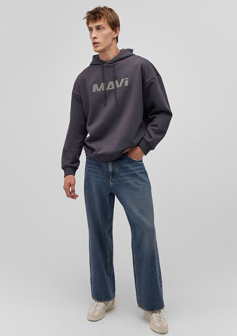 Mavi Baskılı Antrasit Sweatshirt - 0