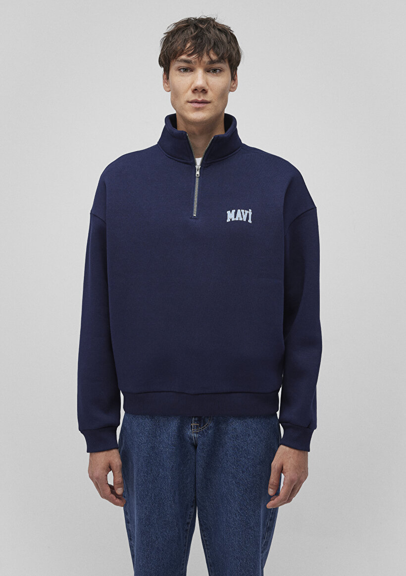 Mavi Logo Baskılı Yarı Fermuarlı Lacivert Sweatshirt_2