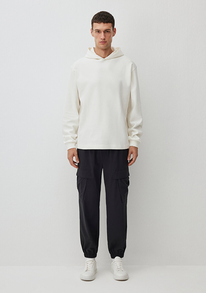 Kapüşonlu Beyaz Basic Sweatshirt_1