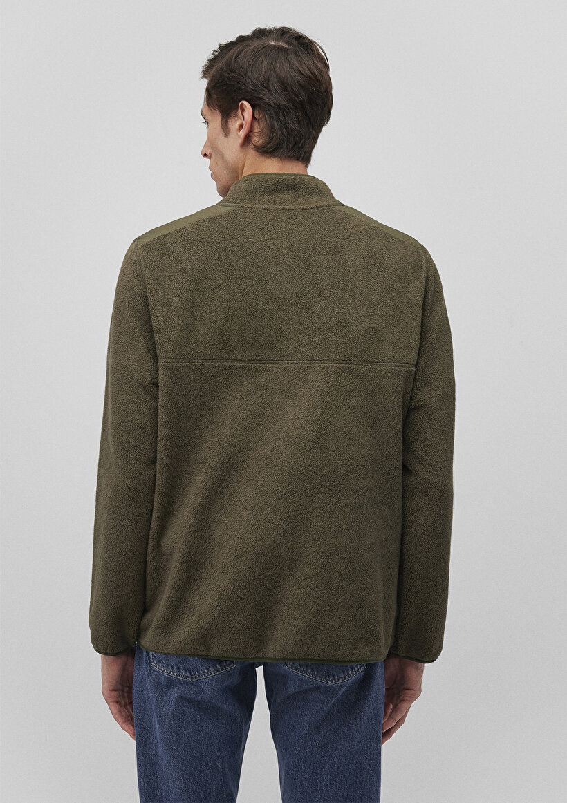 Düğme Detaylı Haki Sherpa Sweatshirt_3