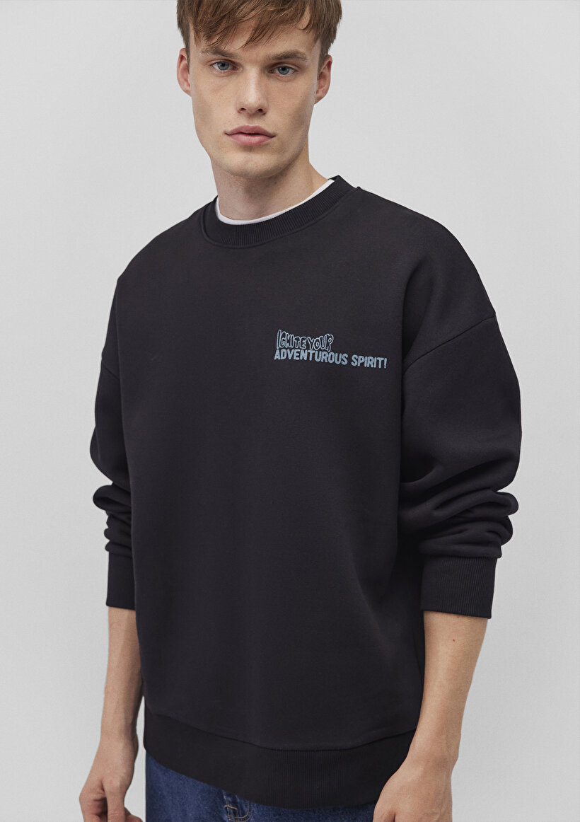 Baskılı Siyah Sweatshirt_0