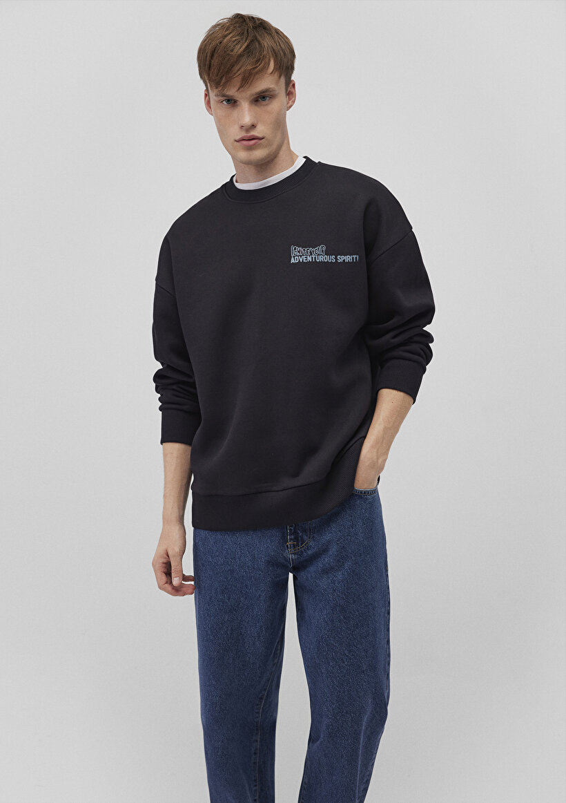 Baskılı Siyah Sweatshirt_2