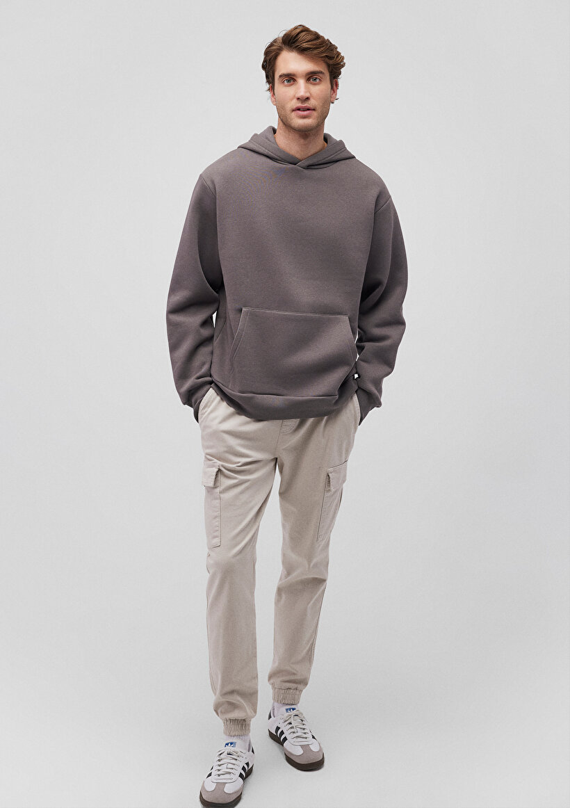 Kapüşonlu Gri Basic Sweatshirt