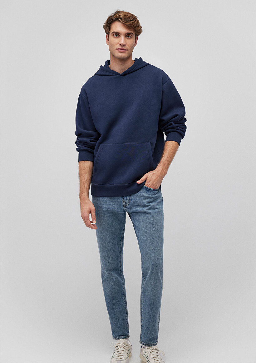 Kapüşonlu Lacivert Basic Sweatshirt_0