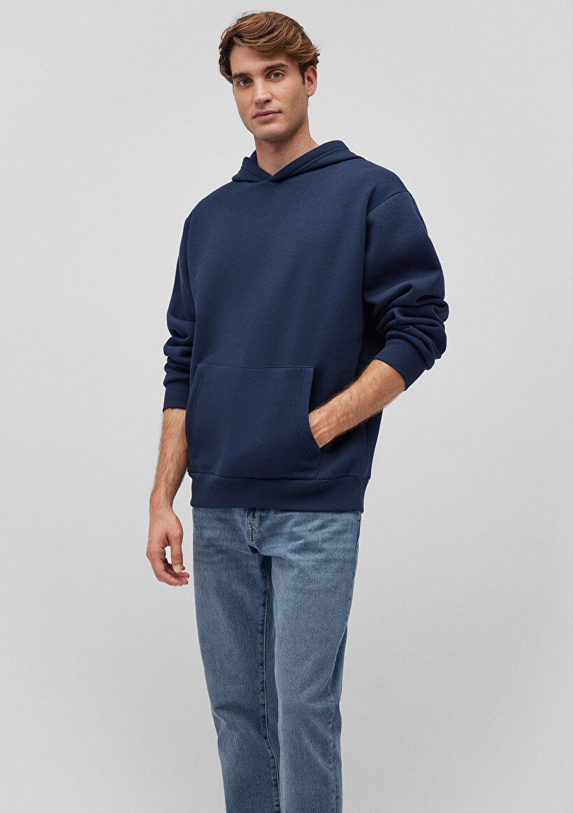 Kapüşonlu Lacivert Basic Sweatshirt_1