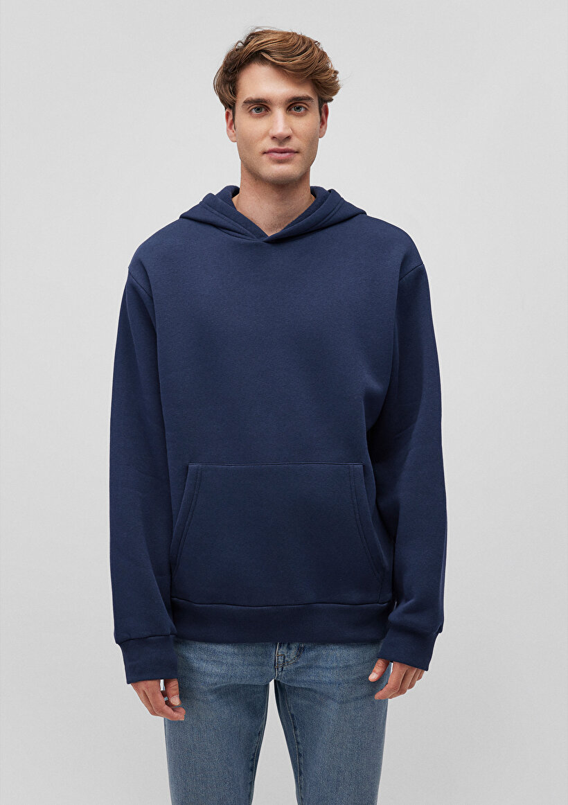 Kapüşonlu Lacivert Basic Sweatshirt_2