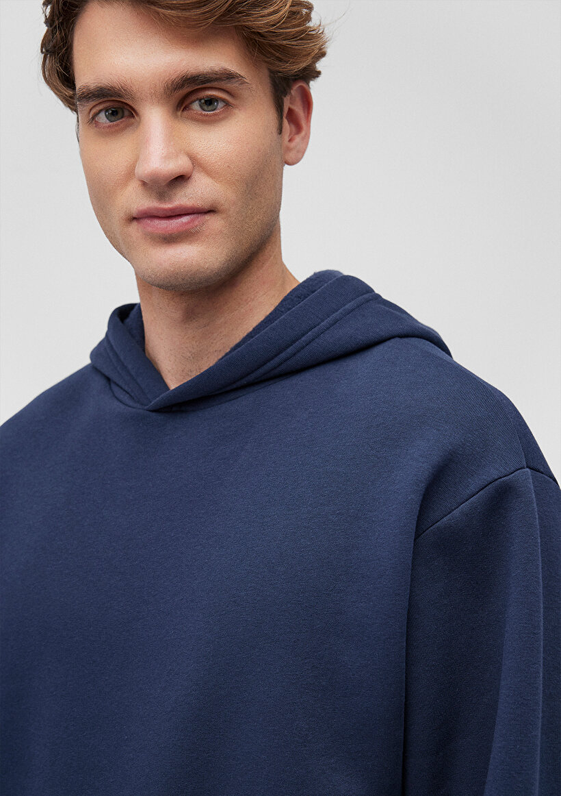 Kapüşonlu Lacivert Basic Sweatshirt_4