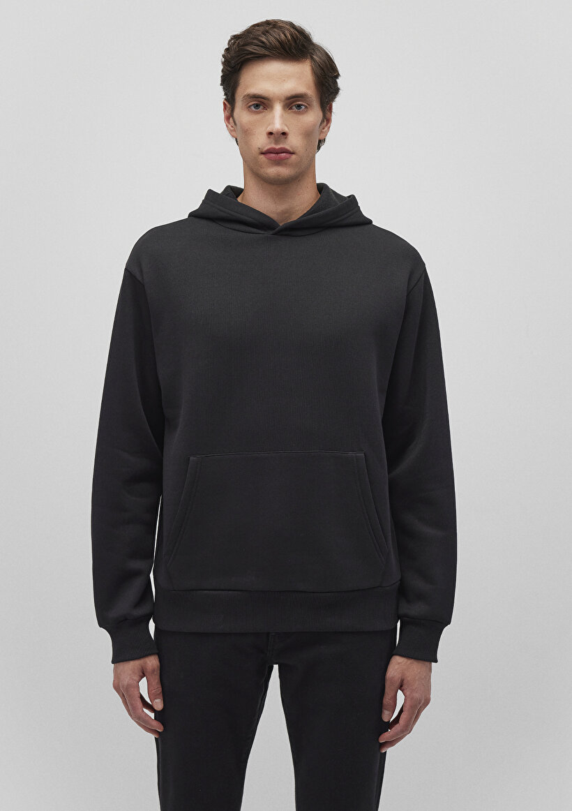 Kapüşonlu Siyah Basic Sweatshirt_2