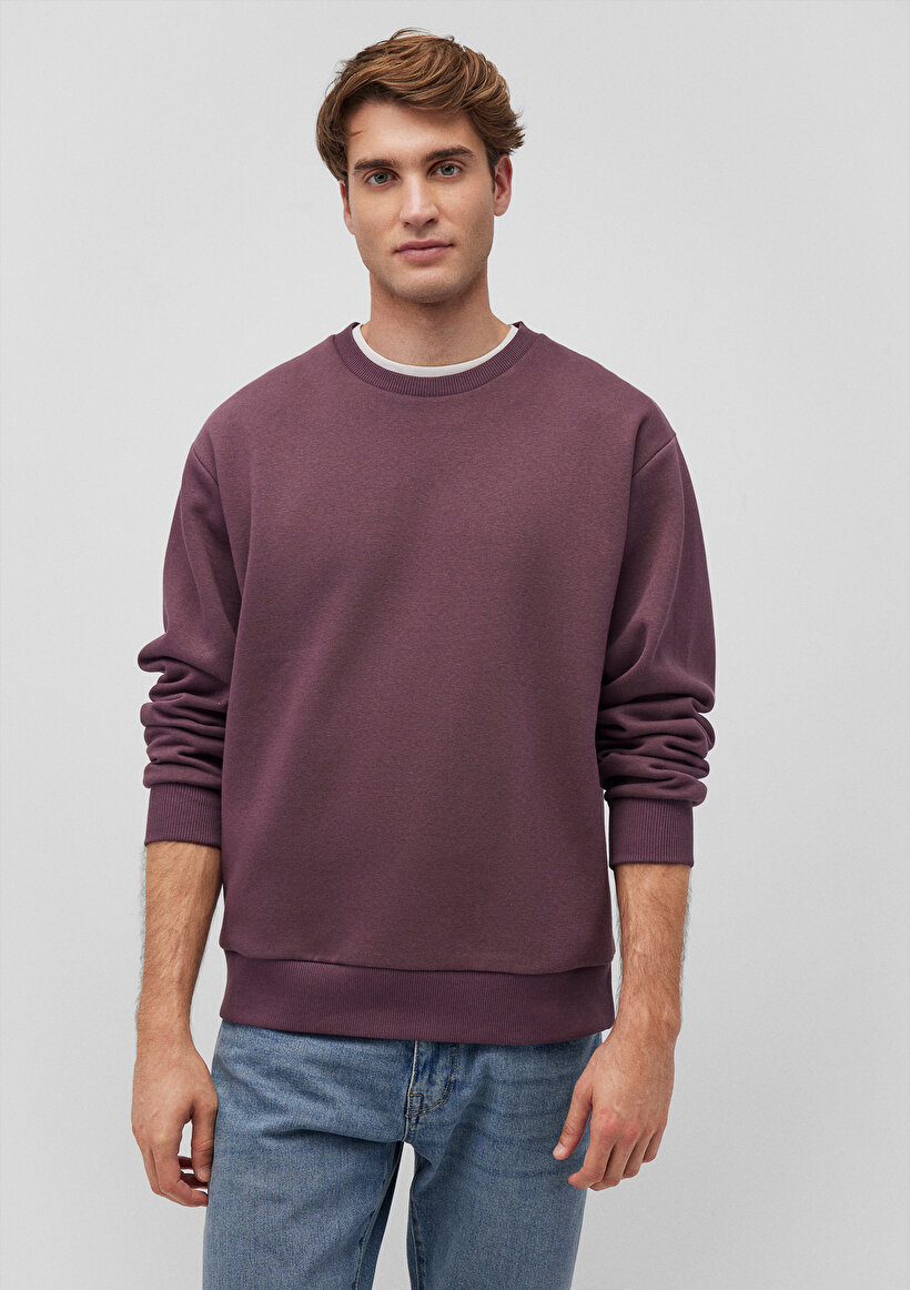 Bisiklet Yaka Bordo Basic Sweatshirt