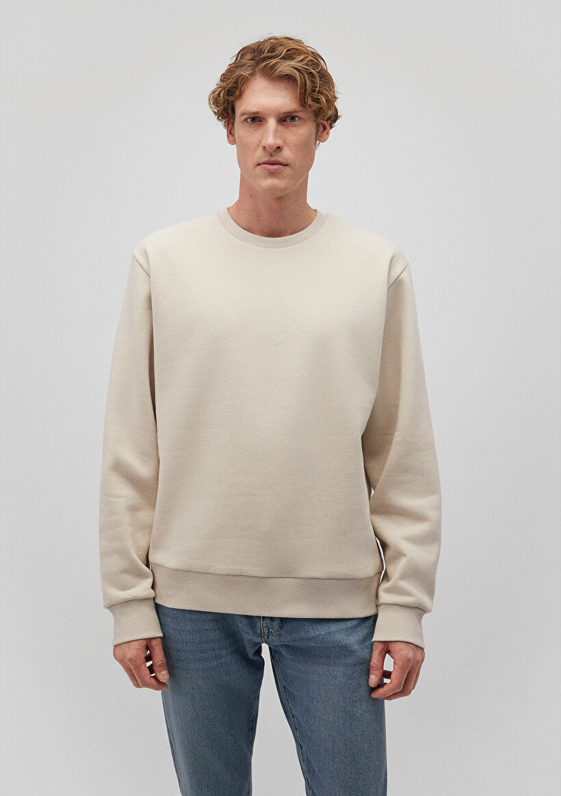 Bisiklet Yaka Bej Basic Sweatshirt_2