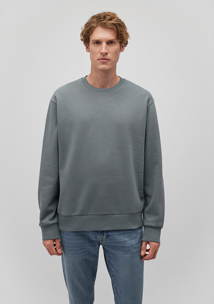 Bisiklet Yaka Yeşil Basic Sweatshirt_2