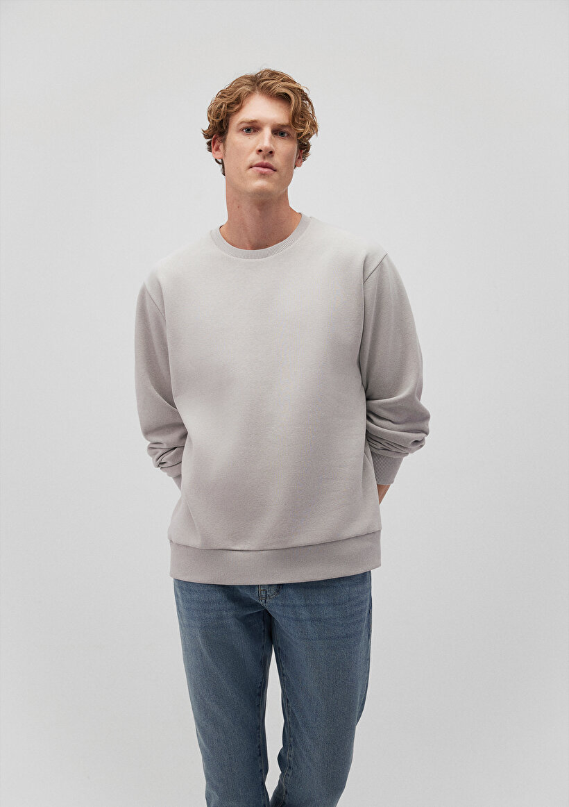 Bisiklet Yaka Gri Basic Sweatshirt_1