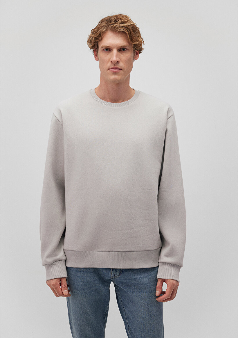 Bisiklet Yaka Gri Basic Sweatshirt_2