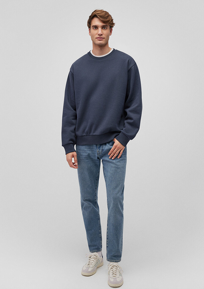 Bisiklet Yaka Lacivert Basic Sweatshirt