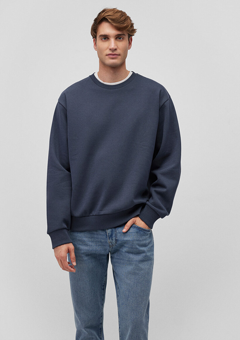 Bisiklet Yaka Lacivert Basic Sweatshirt_1