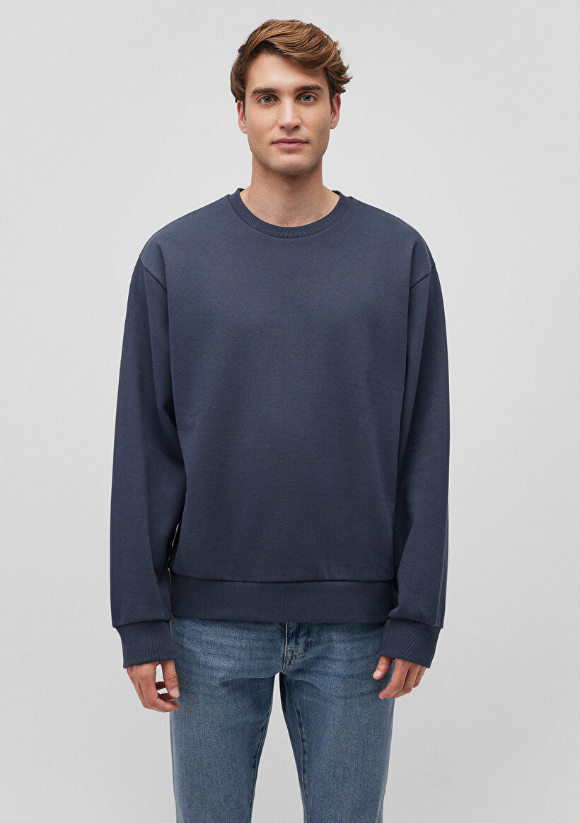 Bisiklet Yaka Lacivert Basic Sweatshirt_2