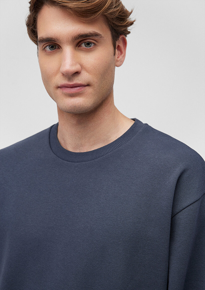 Bisiklet Yaka Lacivert Basic Sweatshirt_4