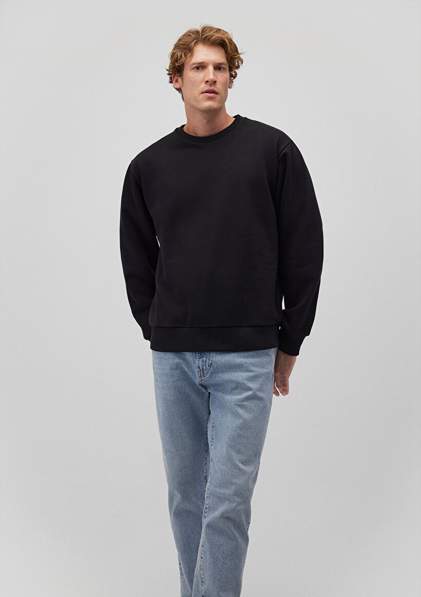 Bisiklet Yaka Siyah Basic Sweatshirt