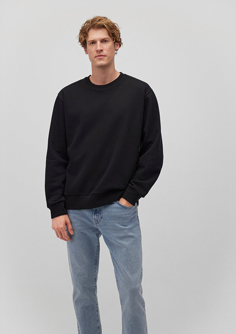 Bisiklet Yaka Siyah Basic Sweatshirt_1