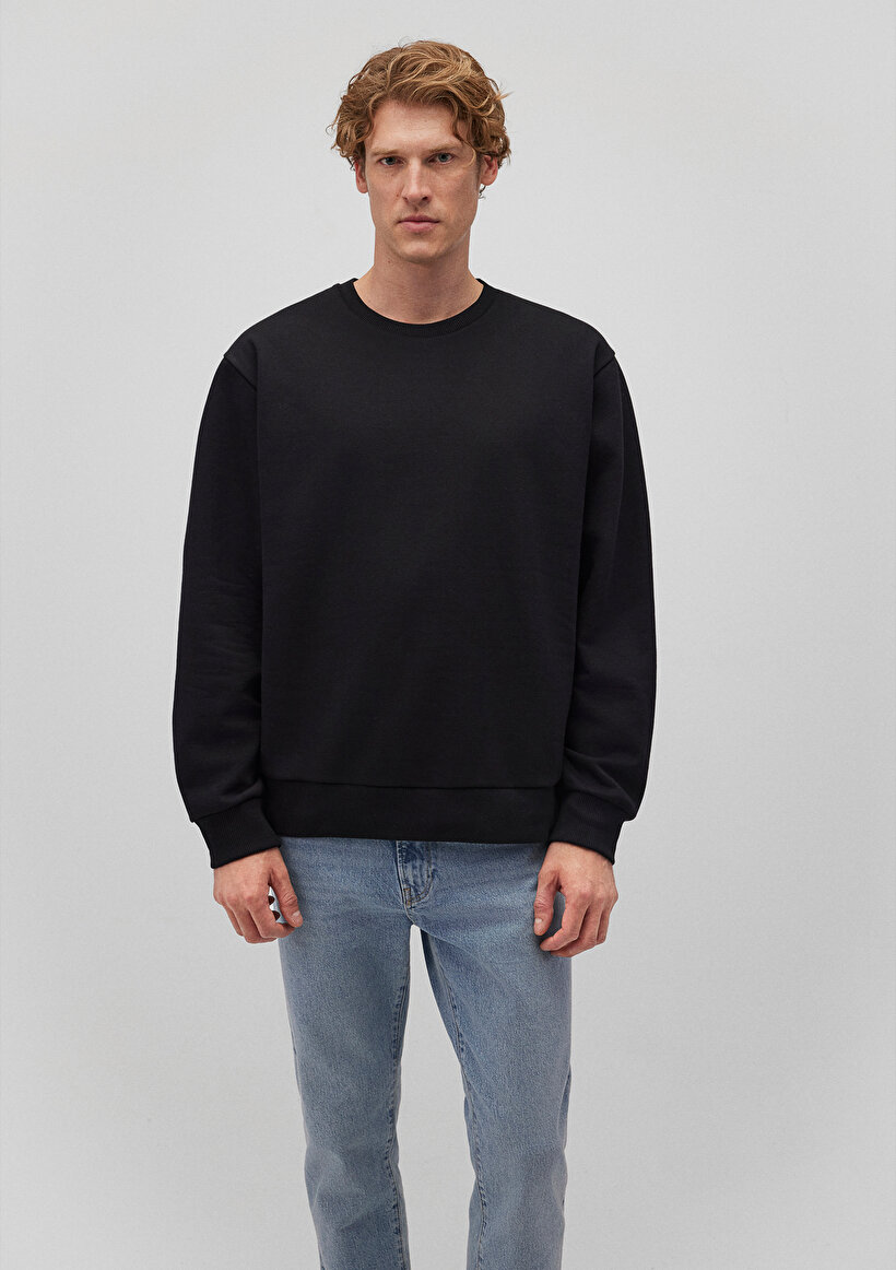 Bisiklet Yaka Siyah Basic Sweatshirt_2