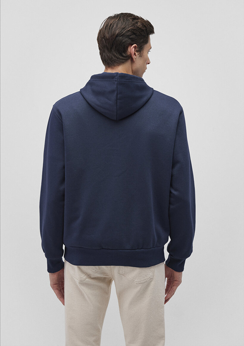 Kapüşonlu Fermuarlı Lacivert Basic Sweatshirt_3