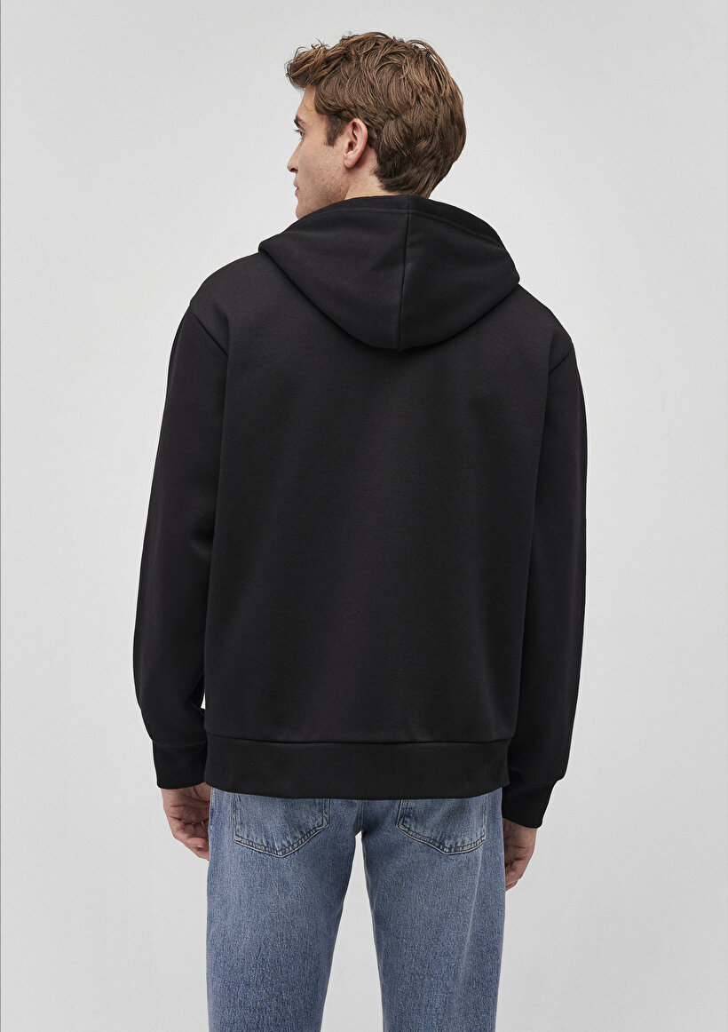 Kapüşonlu Fermuarlı Siyah Basic Sweatshirt_3