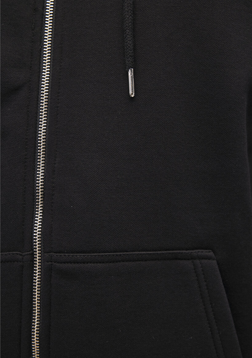 Kapüşonlu Fermuarlı Siyah Basic Sweatshirt_5