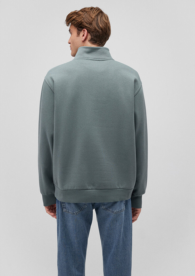 Yarı Fermuarlı Yeşil Basic Sweatshirt_3