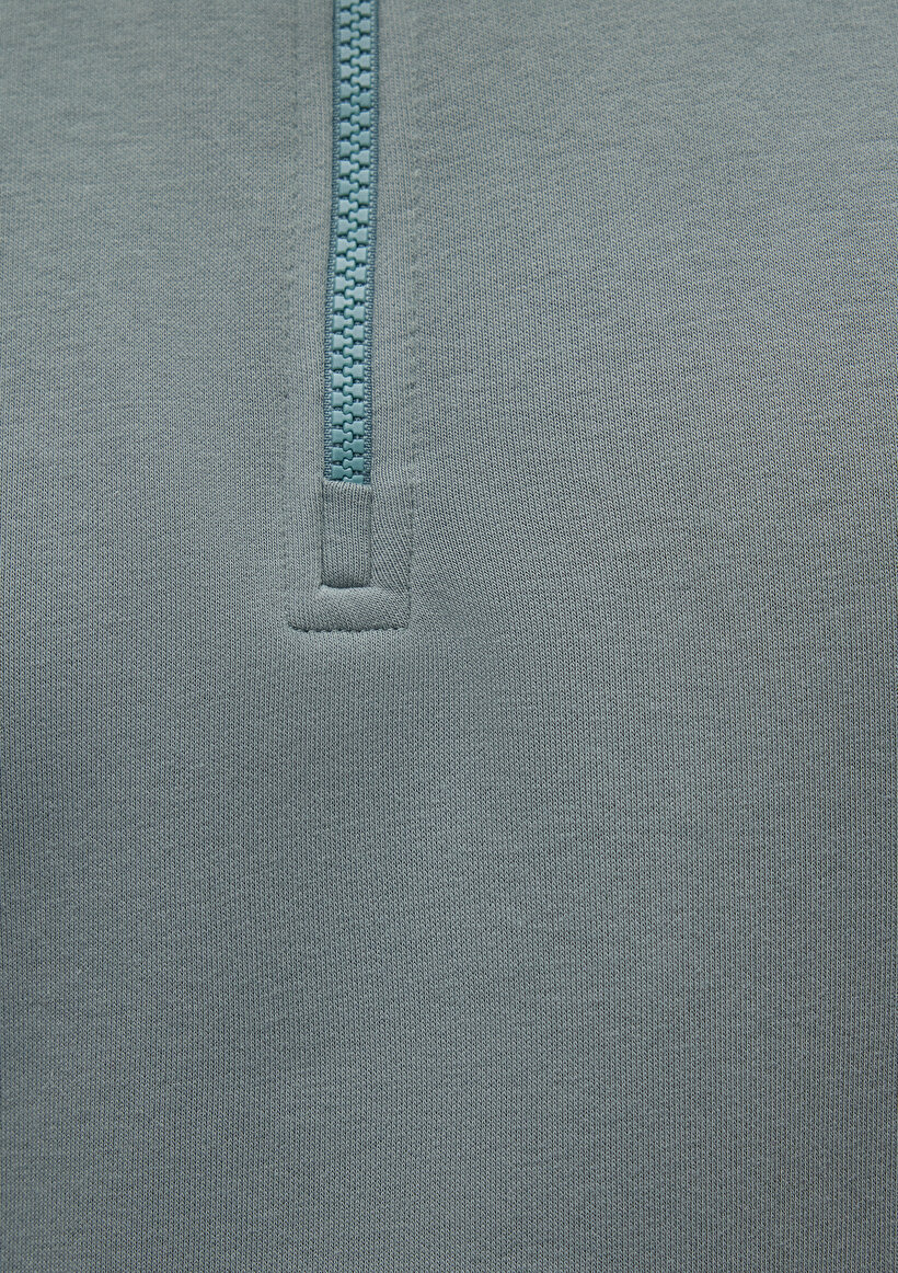 Yarı Fermuarlı Yeşil Basic Sweatshirt_5