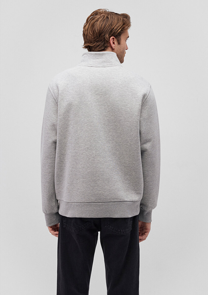 Yarı Fermuarlı Gri Basic Sweatshirt_3