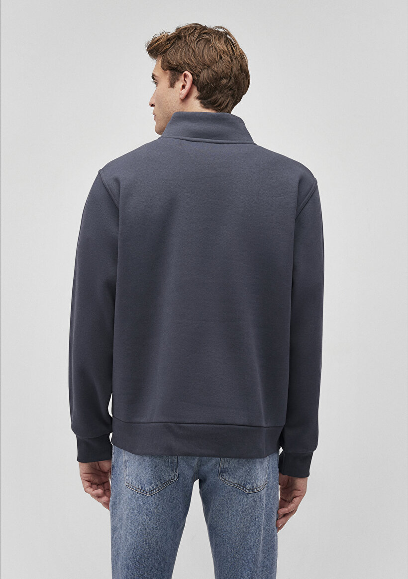 Yarı Fermuarlı Lacivert Basic Sweatshirt_3