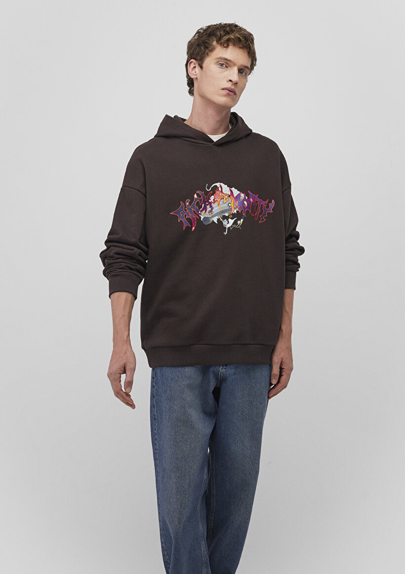 Rick and Morty Baskılı Kahverengi Sweatshirt - 0