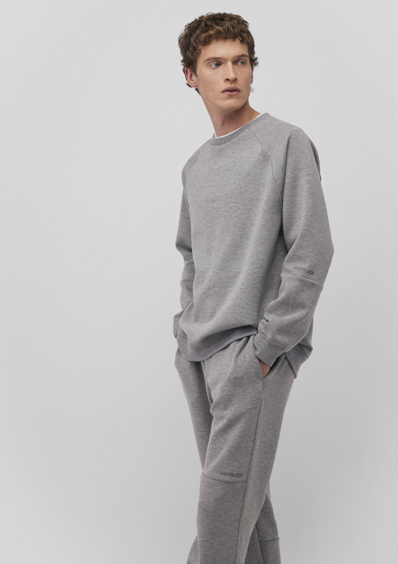 Bisiklet Yaka Gri Basic Sweatshirt