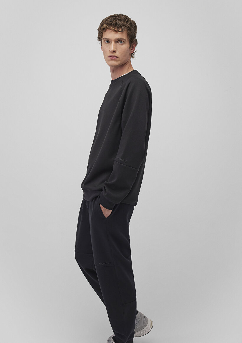 Bisiklet Yaka Siyah Basic Sweatshirt