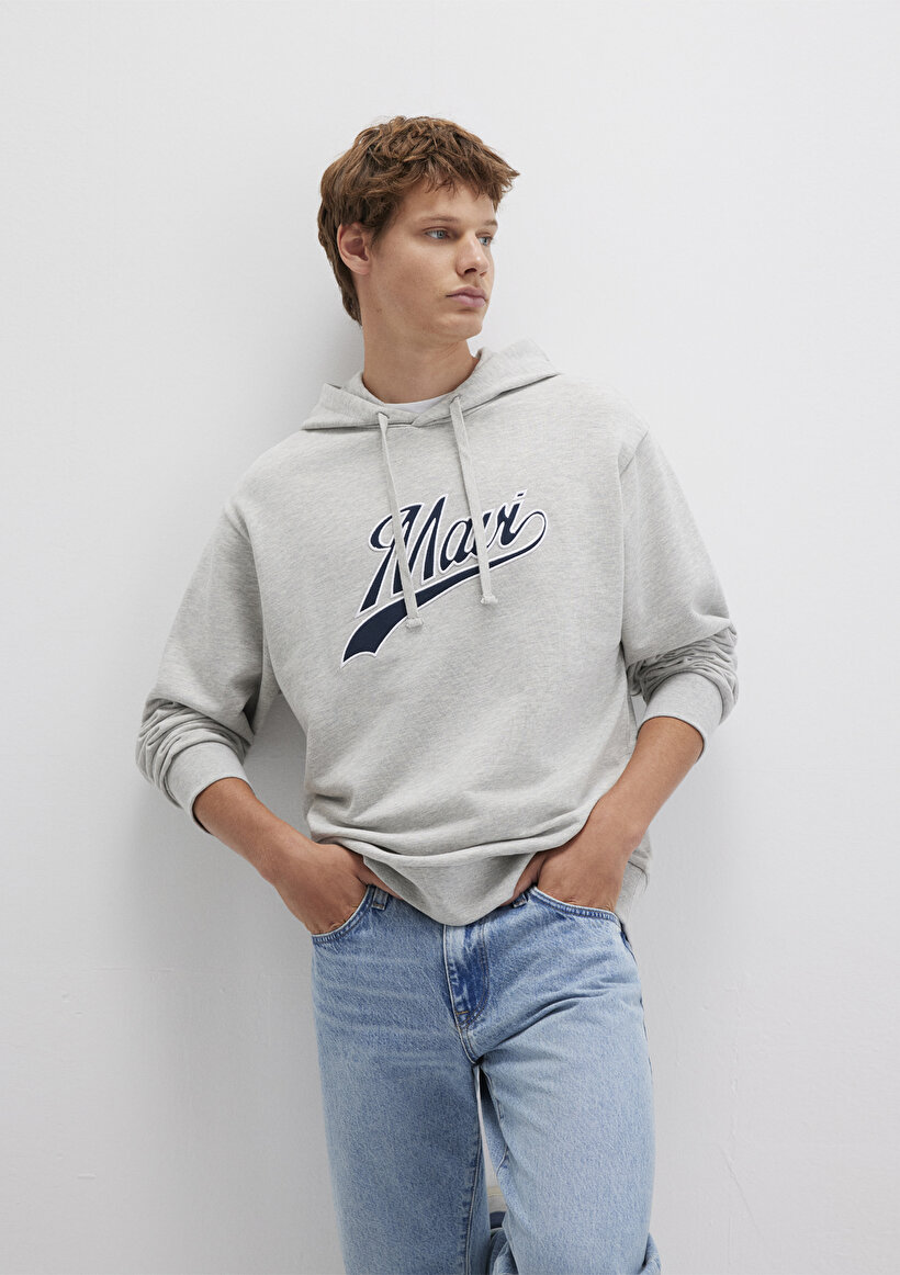 Mavi Logo Kapüşonlu Gri Sweatshirt - 0