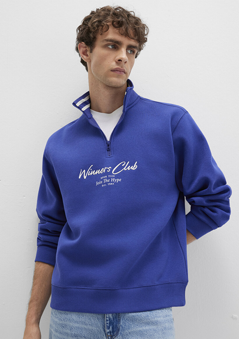 Winners Club Baskılı Mavi Polo Sweatshirt - 0