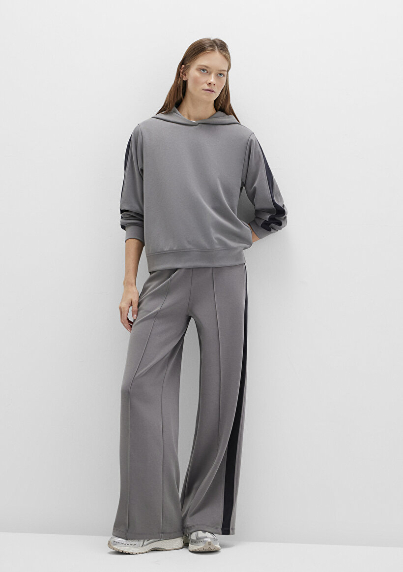 Gri (TENCEL™) Modal Karışımlı Şerit Detaylı Eşofman Altı - 0