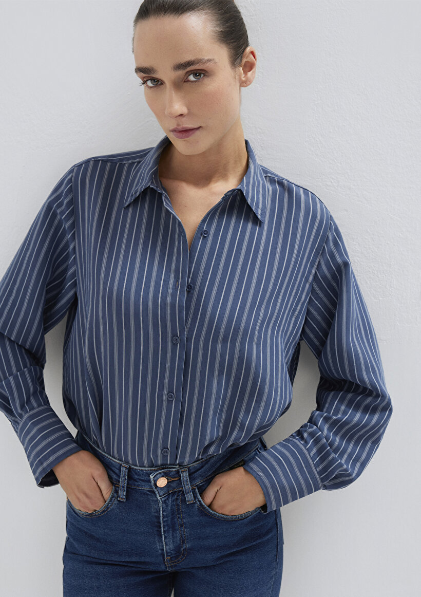 Çizgili (TENCEL™) Liyosel Karışımlı Gömlek - 0