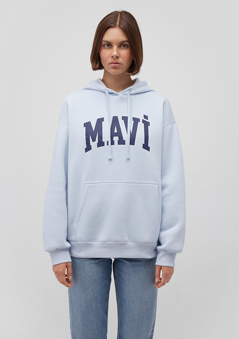 Mavi Logo Baskılı Kapüşonlu Mavi Sweatshirt_2