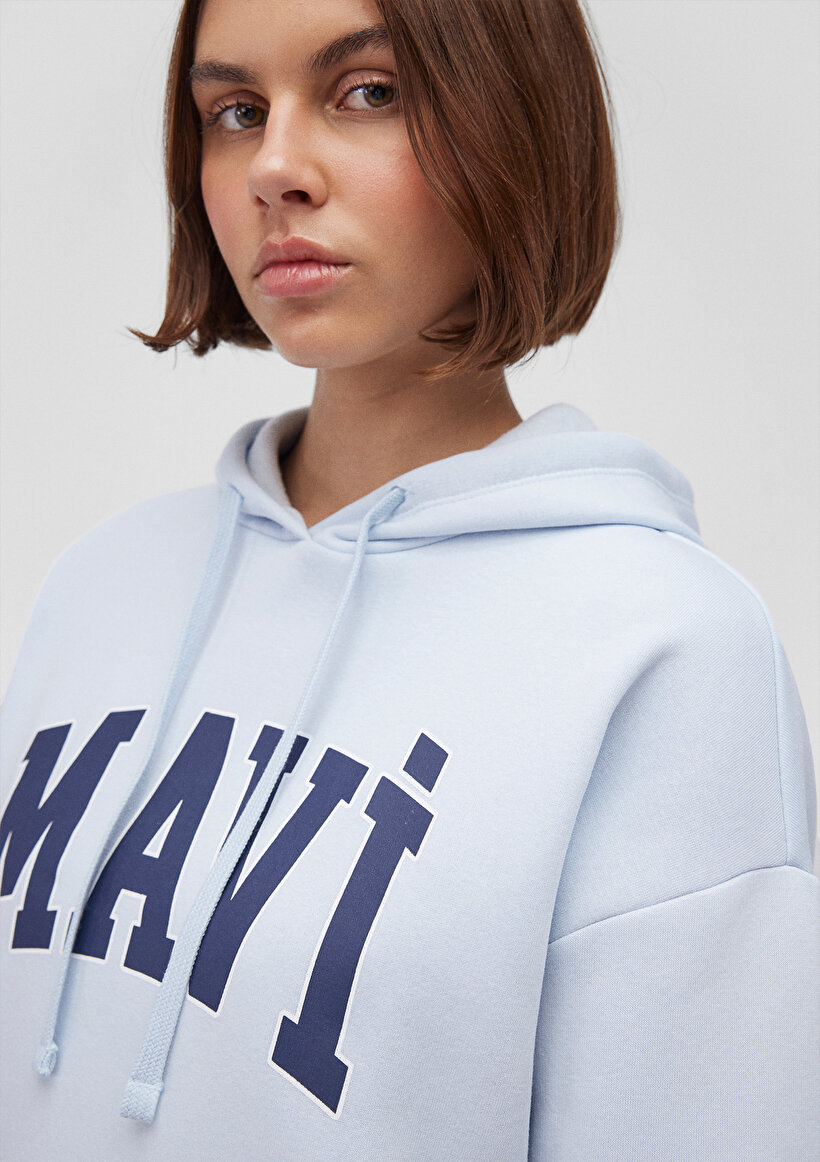 Mavi Logo Baskılı Kapüşonlu Mavi Sweatshirt_4