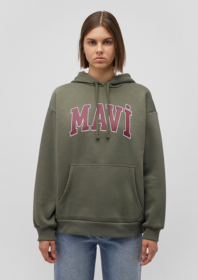 Mavi Logo Baskılı Kapüşonlu Haki Sweatshirt_2