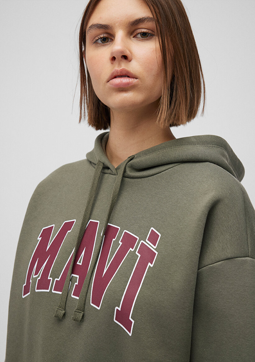 Mavi Logo Baskılı Kapüşonlu Haki Sweatshirt_4