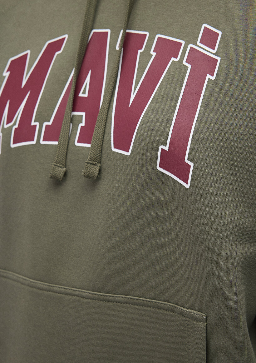 Mavi Logo Baskılı Kapüşonlu Haki Sweatshirt_5