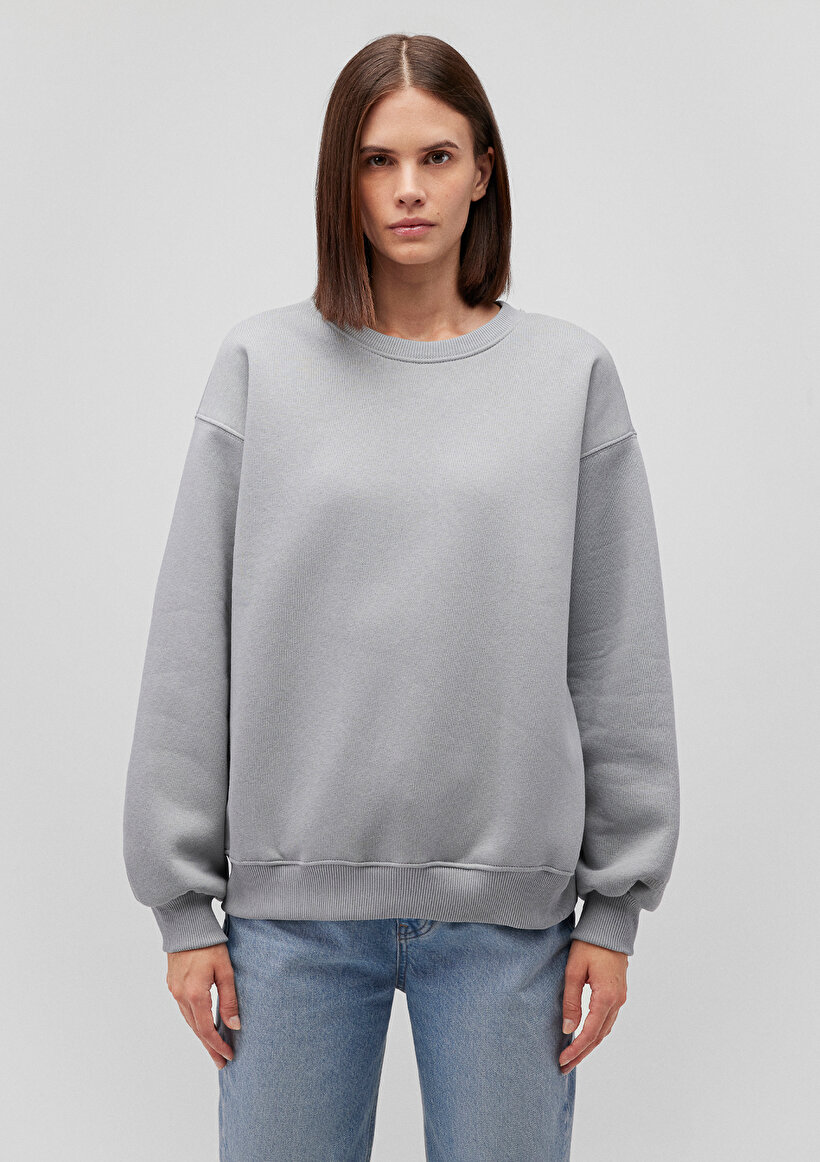 Bisiklet Yaka Gri Basic Sweatshirt_2